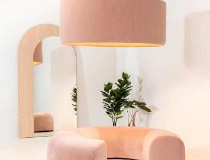 Banquette acoustique BuzziCee BuzziSpace Ø193 cm, assise circulaire design, fond blanc