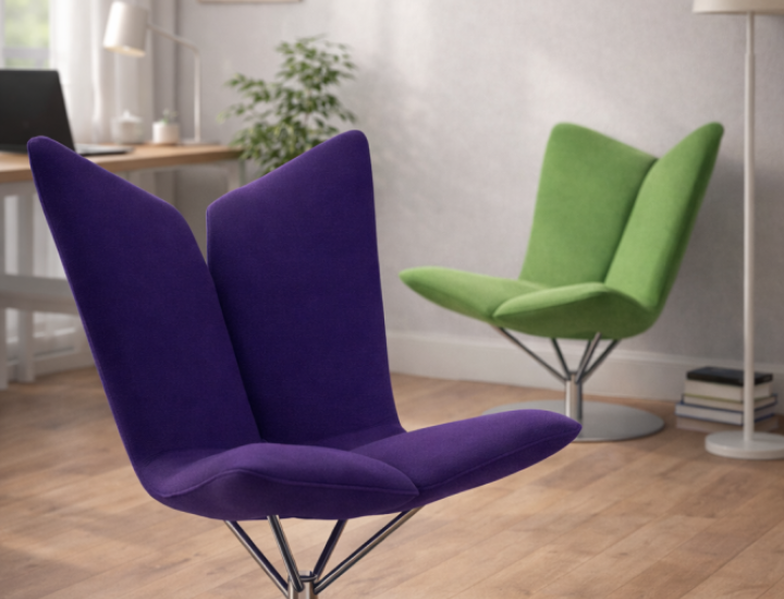 Fauteuil lounge ANGEL Softline dans un espace d’accueil contemporain.