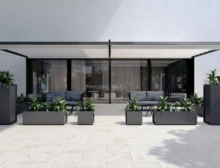 Bac à plantes design Crepe – Mobilier d'accueil modulable en aluminium pour espaces de travail