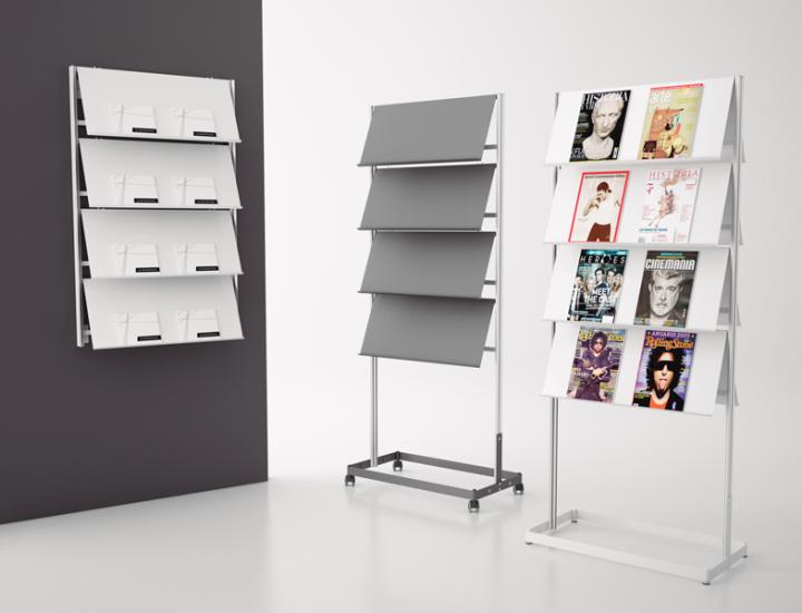 Porte-magazines design Flap – Présentoir à catalogues simple ou double face pour espaces d'accueil