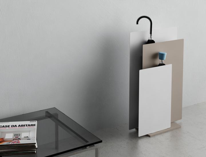 Porte-parapluies design Sou – Accessoire d'entrée bicolore avec double bac de récupération pour locaux professionnels