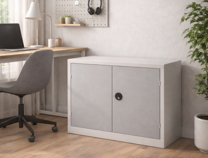 Armoire de rangement Premium Vinco – Portes battantes ou pliantes en acier laqué NF OEC pour locaux professionnels