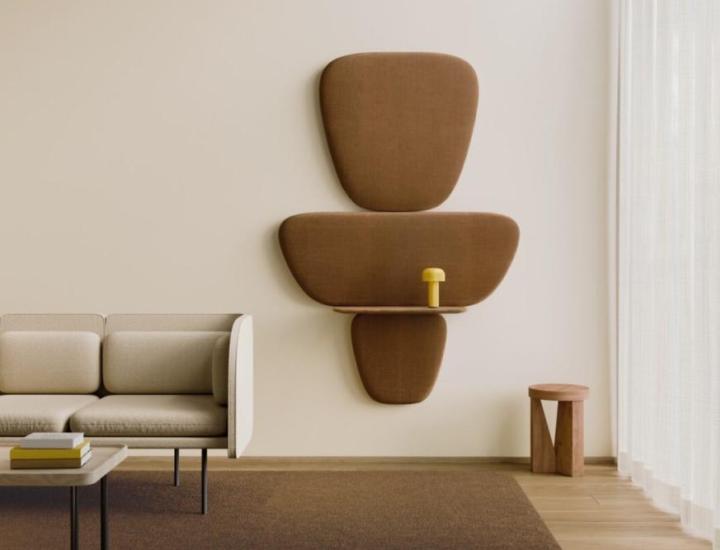 Absorbeur mural design Delta Leaves Zilenzio – Constance Guisset, 3 formats, étagère frêne