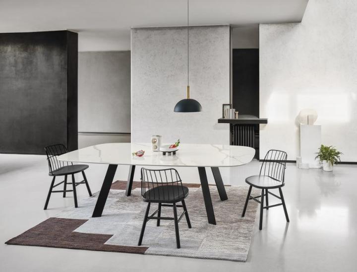 Alexander – Table fixe ou extensible, plateau céramique, verre ou bois massif