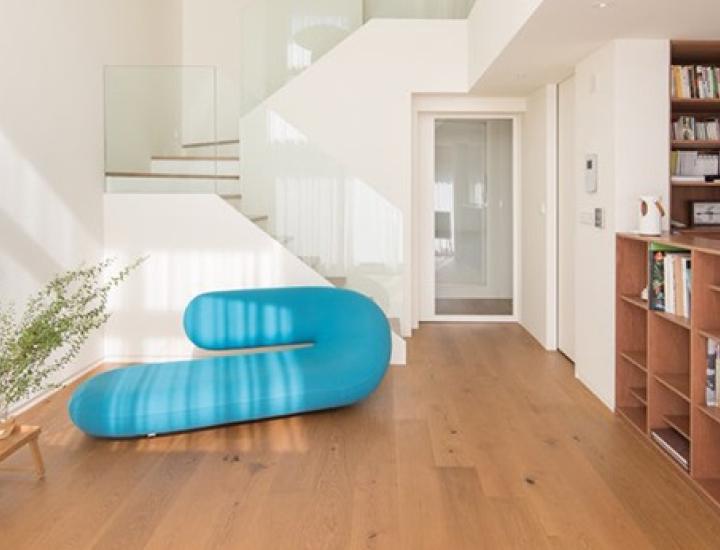 Chaise longue design Artifort C 248, largeur 192 cm, confort lounge, revêtement tissu premium bleu